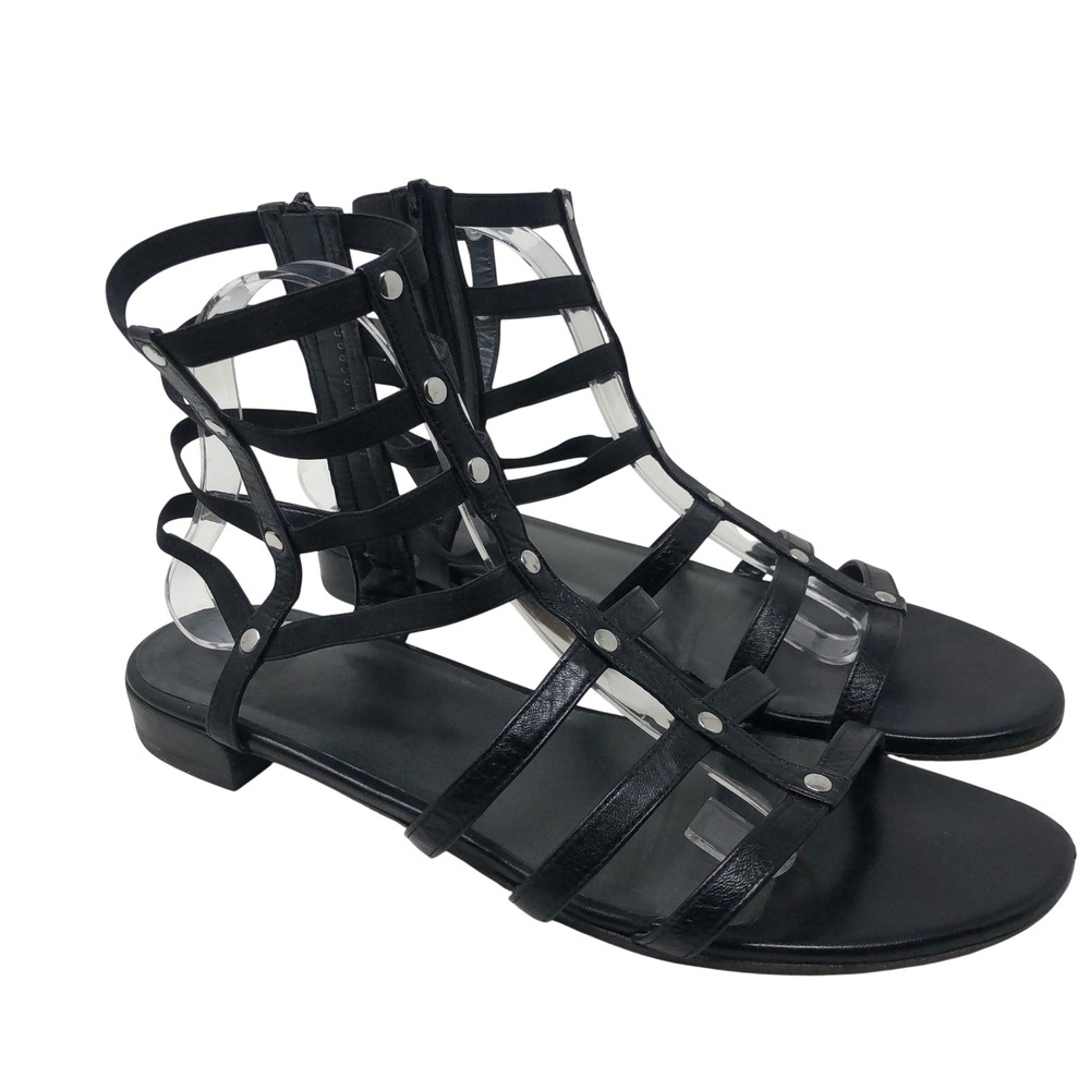 Stuart Weitzman Caesar Gladiator Sandals Womens 9 Black Leather Studded Cage